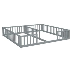 Double Twin Floor Bed With Fence, Guardrails, Without Door