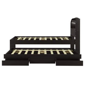 Twin XL Size Platform Bed with Storage LED Headboard, Charging Station, Twin Size Trundle and 2 Drawers