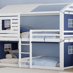 Twin Size Bunk Wood House Bed with Tent
