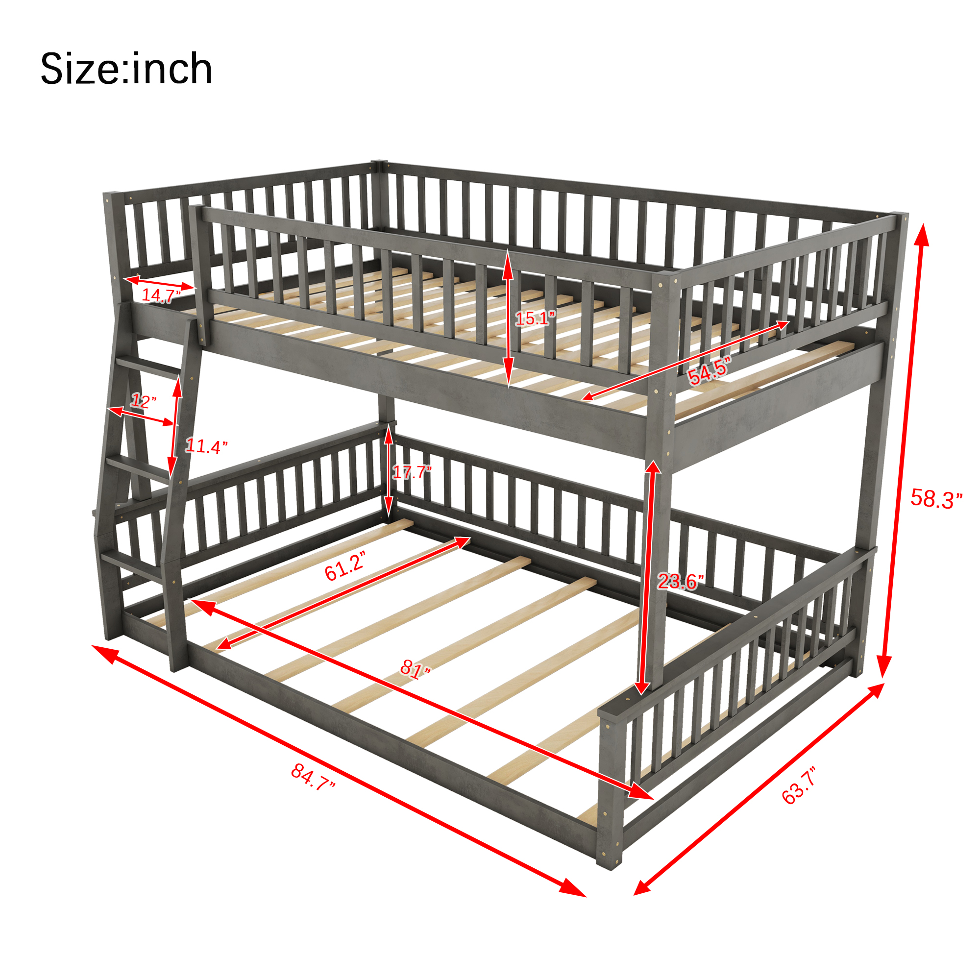 Full XL over Queen Bunk Bed with Ladder and Guardrails 9 Full XL over Queen Bunk Bed with Ladder and Guardrails