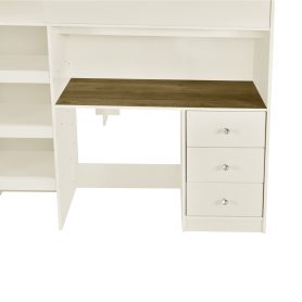 Full Size Loft Bed with Built-in Wardrobe, Desk, Storage Shelves and Drawers