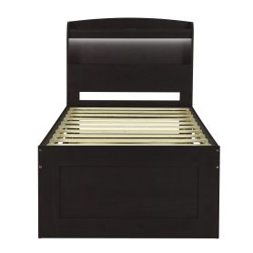 Twin XL Size Platform Bed with Storage LED Headboard, Charging Station, Twin Size Trundle and 2 Drawers