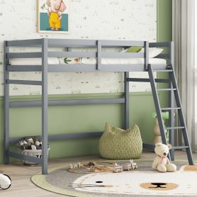 Twin Size High Loft Bed with inclined Ladder, Guardrails