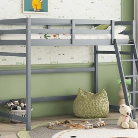 Twin Size High Loft Bed with inclined Ladder, Guardrails