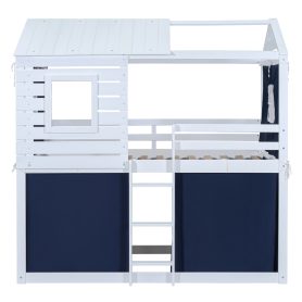 Twin Size Bunk Wood House Bed with Tent