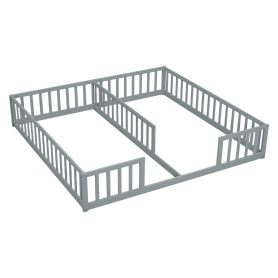 Double Twin Floor Bed With Fence, Guardrails, Without Door