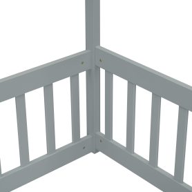 Double Twin House-Style Floor Bed With Fence, Guardrails, Without Door