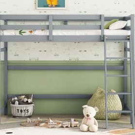 Twin Size High Loft Bed with inclined Ladder, Guardrails