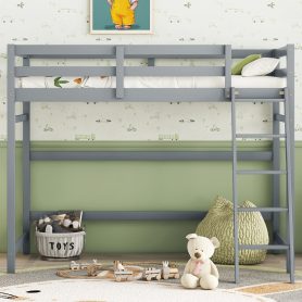 Twin Size High Loft Bed with inclined Ladder, Guardrails