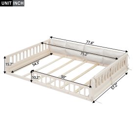 Wood Full Size Upholstered Platform Bed with Guardrail and Pillow