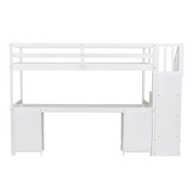 Twin Size Loft Bed Frame with Built-in Desk and Double Storage Drawers