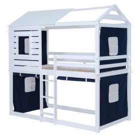 Twin Size Bunk Wood House Bed with Tent