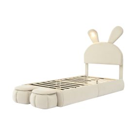 Twin Size Upholstered Platform Bed with Cartoon Ears Shaped Headboard and Light