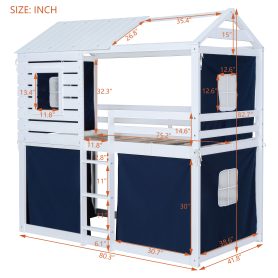 Twin Size Bunk Wood House Bed with Tent