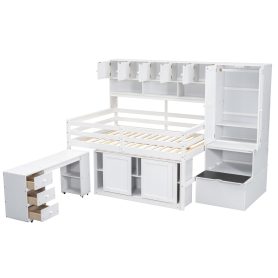 Full Size Wooden Loft Bed Big Storage With Under-Bed Desk, Drawers and Shelves 30 Full Size Wooden Loft Bed Big Storage With Under-Bed Desk, Drawers and Shelves