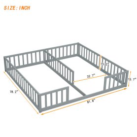 Double Twin Floor Bed With Fence, Guardrails, Without Door