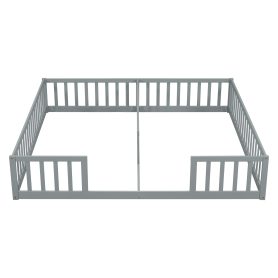 Double Twin Floor Bed With Fence, Guardrails, Without Door