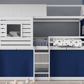 Full Size Bunk Wood House Bed with Tent