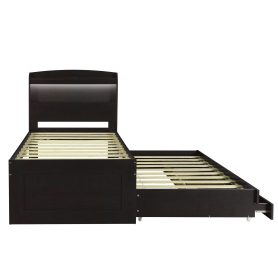 Twin XL Size Platform Bed with Storage LED Headboard, Charging Station, Twin Size Trundle and 2 Drawers