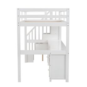 Twin Size Loft Bed Frame with Built-in Desk and Double Storage Drawers
