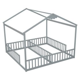 Double Twin House-style Floor Bed With Fence and Guardrails, Without Door 33 Double Twin House-Style Floor Bed With Fence, Guardrails, Without Door