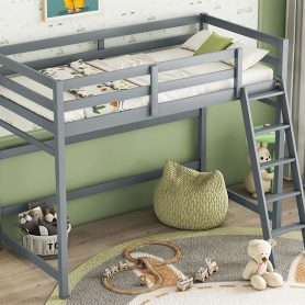 Twin Size High Loft Bed with inclined Ladder, Guardrails