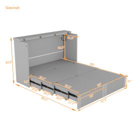 Full Size Murphy Bed with Drawer and a set of Sockets & USB Ports, Pulley Structure Design