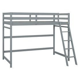 Twin Size High Loft Bed with inclined Ladder, Guardrails