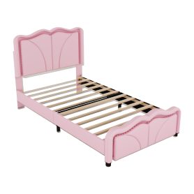 Twin Size Upholstered Platform Bed with Curve Shaped and Height-adjustbale Headboard,LED Light Strips