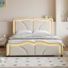 Full Size Upholstered Platform Bed with Curve Shaped and Height-adjustbale Headboard,LED Light Strips 2 Full Size Upholstered Platform Bed with Curve Shaped and Height-adjustbale Headboard,LED Light Strips