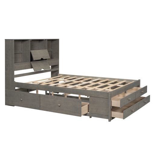 King Size Platform Bed With Storage Headboard And 8 Drawers