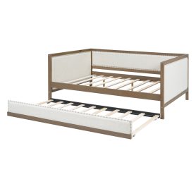 Full Size Upholstered Daybed with Trundle and Nailhead Decoration