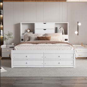 Queen Size Platform Bed With Storage Headboard And 8 Drawers