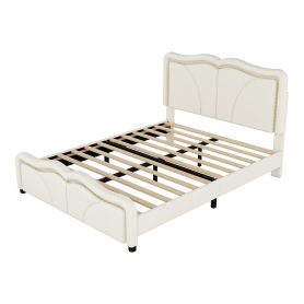 Full Size Upholstered Platform Bed with Curve Shaped and Height-adjustbale Headboard,LED Light Strips