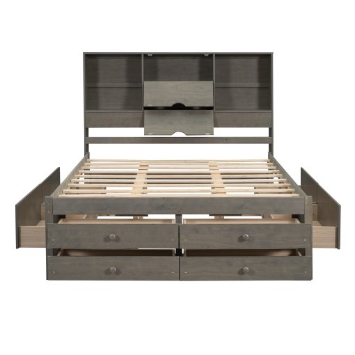 King Size Platform Bed With Storage Headboard And 8 Drawers