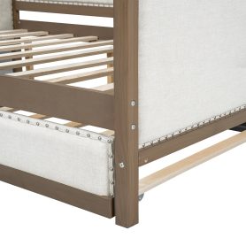 Full Size Upholstered Daybed with Trundle and Nailhead Decoration
