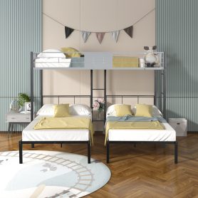 Triple Bunk Bed With Vent Board, Sturdy Metal Frame, and Noise-free Wood Slats