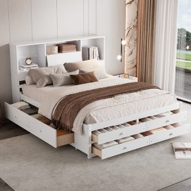 Queen Size Platform Bed With Storage Headboard And 8 Drawers