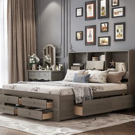King Size Platform Bed With Storage Headboard And 8 Drawers