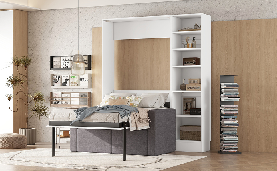 Twin Size Murphy Bed Wall Bed With Sofa and Shelves 7 Twin Size Murphy Bed Wall Bed With Sofa and Shelves