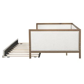 Full Size Upholstered Daybed with Trundle and Nailhead Decoration