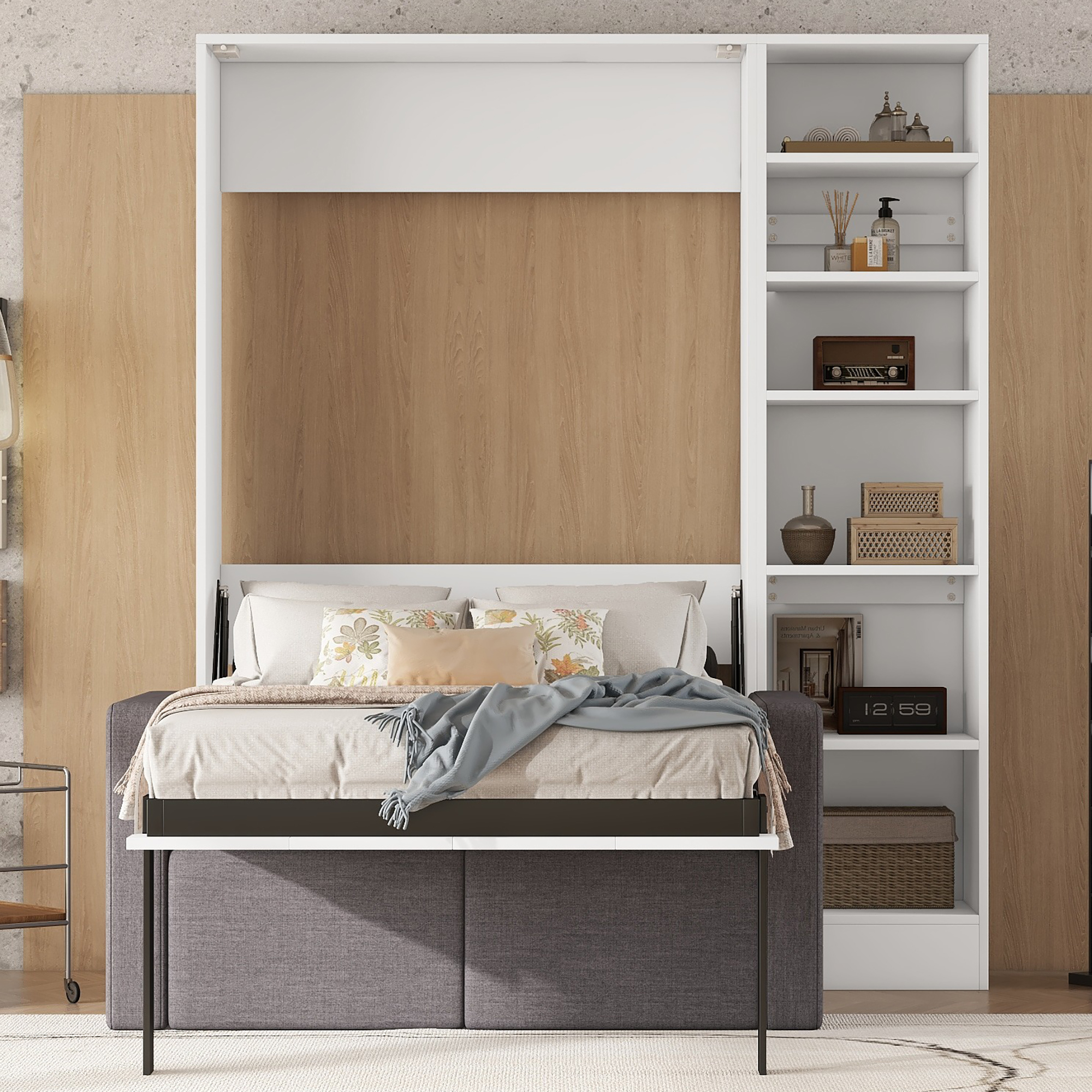 Twin Size Murphy Bed Wall Bed With Sofa and Shelves 4 Twin Size Murphy Bed Wall Bed With Sofa and Shelves