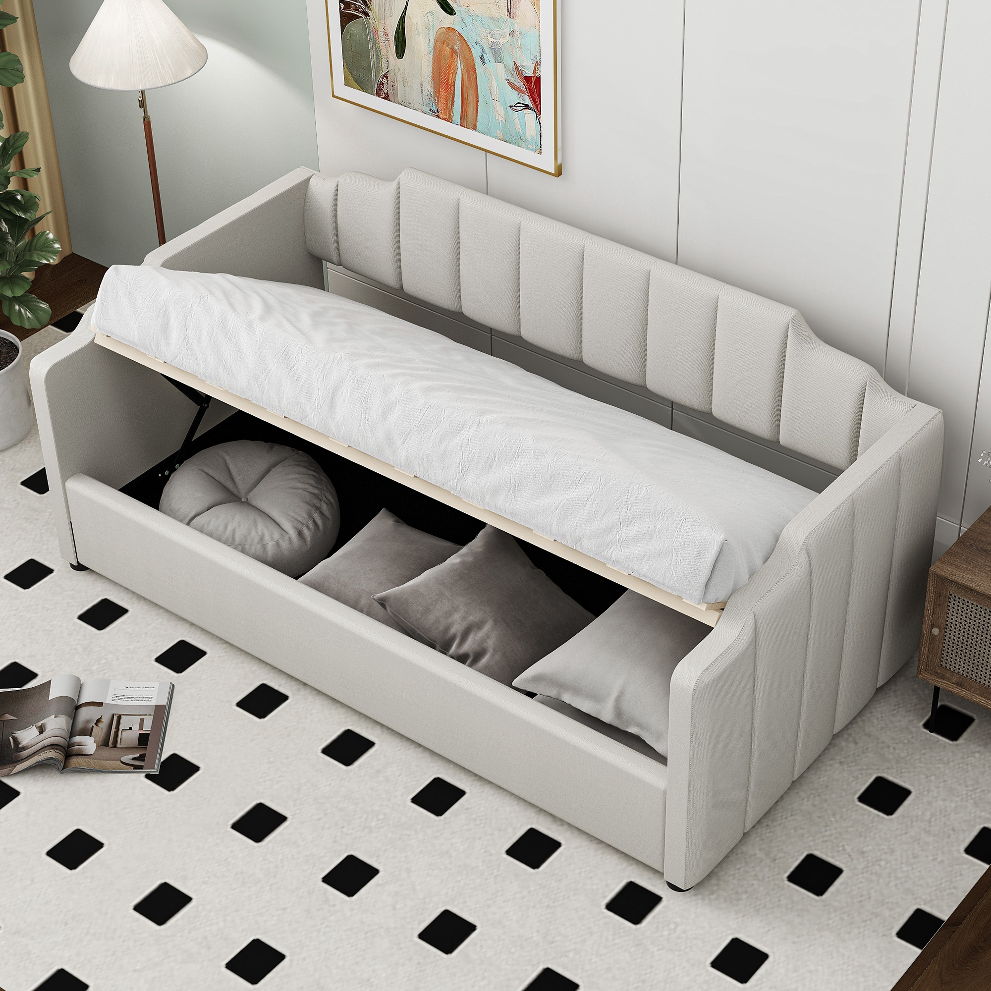 Twin Size Upholstered Daybed With Underneath Storage