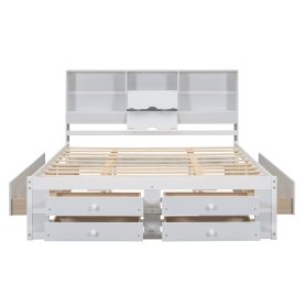 Queen Size Platform Bed With Storage Headboard And 8 Drawers