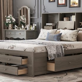 King Size Platform Bed With Storage Headboard And 8 Drawers