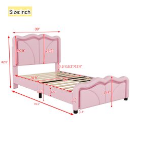 Twin Size Upholstered Platform Bed with Curve Shaped and Height-adjustbale Headboard,LED Light Strips
