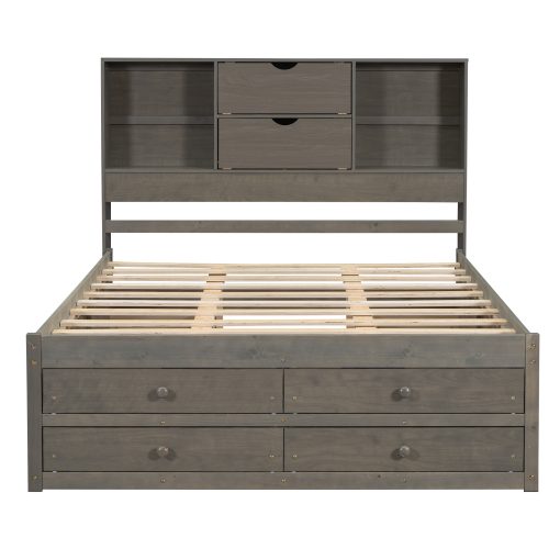 King Size Platform Bed With Storage Headboard And 8 Drawers