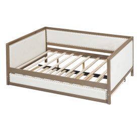 Full Size Upholstered Daybed with Trundle and Nailhead Decoration