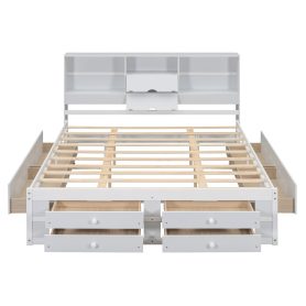 Queen Size Platform Bed With Storage Headboard And 8 Drawers