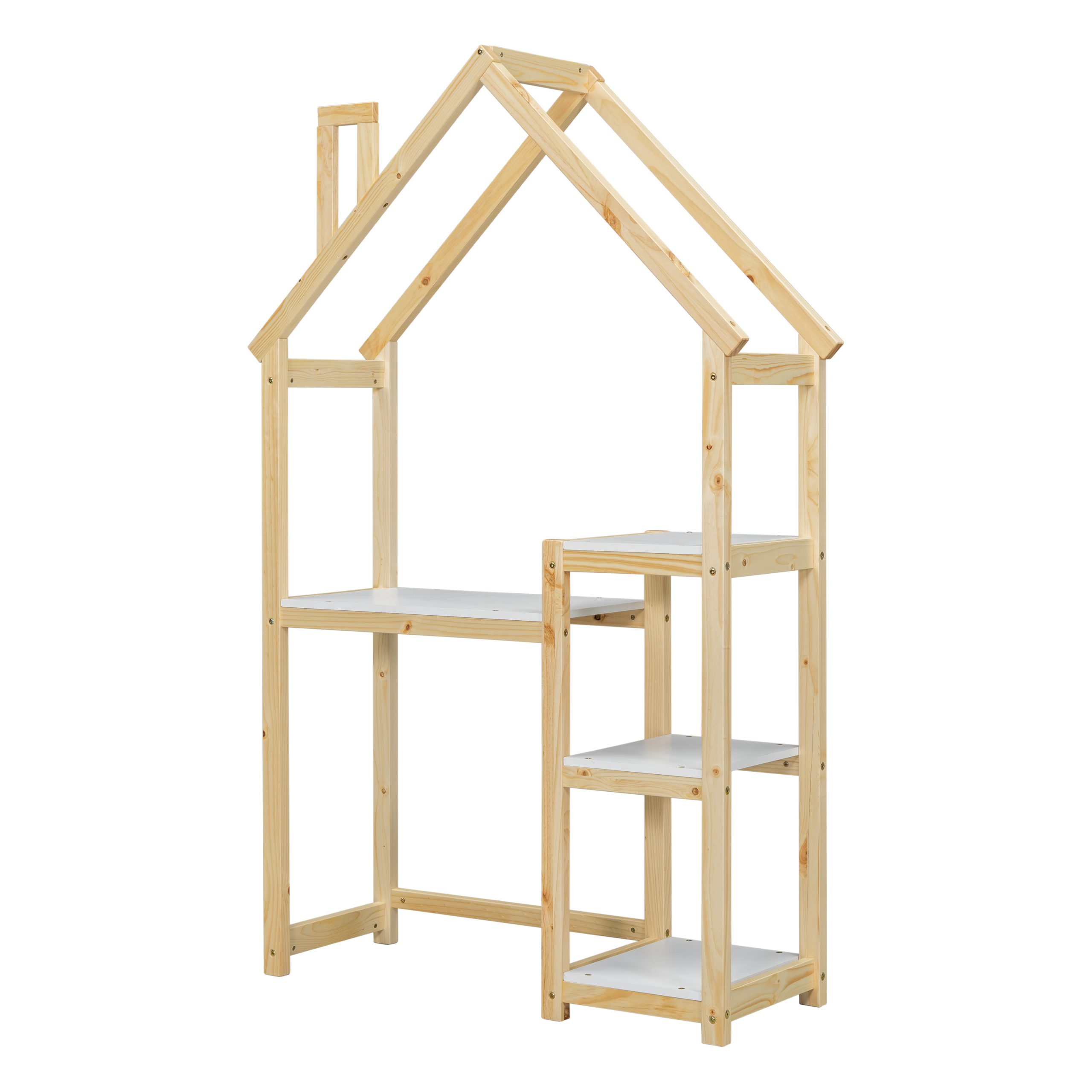 House-shaped Wooden Writing Desk,kids Study Table,bookshelf & Toy Storage,grey